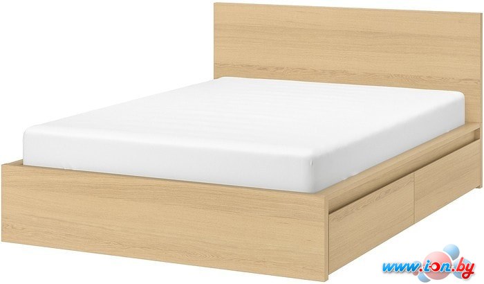 Кровать Ikea Мальм 200x160 (2 ящика,дубовый шпон/беленый,Леирсунд) 292.109.36 в Бресте