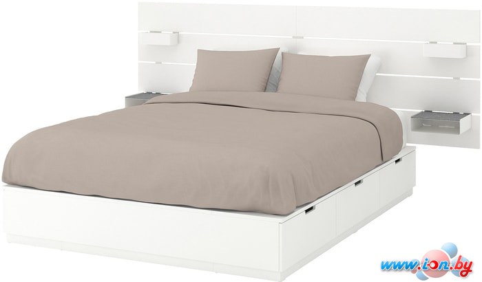Кровать Ikea Нордли 200x180 (6 ящиков, белый, с изголовьем) 992.972.24 в Бресте