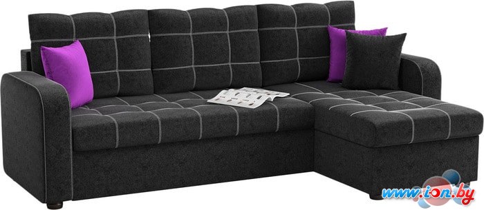 Угловой диван Mebelico Ливерпуль (вельвет, черный) в Витебске