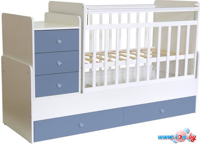 Кроватка-трансформер Polini Kids Simple 1111 с комодом (белый/синий) в Витебске
