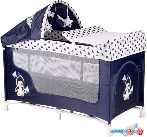 Манеж-кровать Lorelli San Remo 2 Layers Plus 2019 Blue&White Pinguin в Гродно
