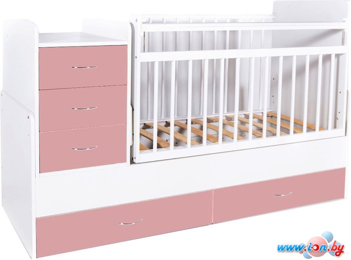 Кроватка-трансформер Bambini Трансформер (белый/розовый) в Гомеле