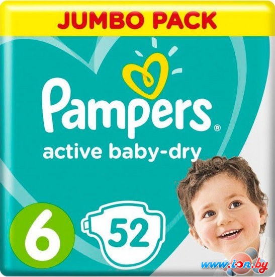 Подгузники Pampers Active Baby-Dry 6 Extra Large (52 шт) в Витебске