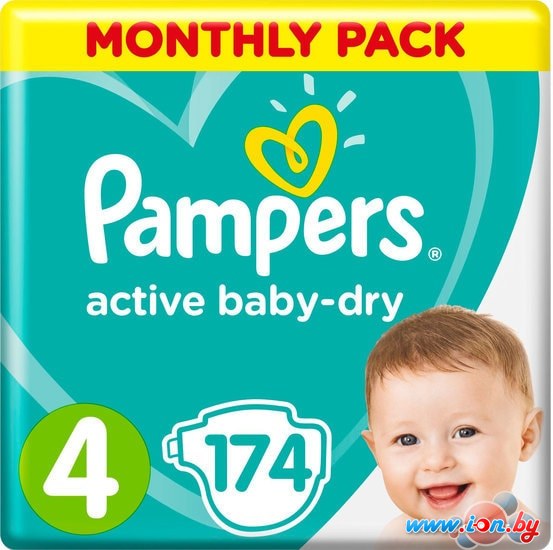 Подгузники Pampers Active Baby-Dry 4 Maxi (174 шт) в Гомеле