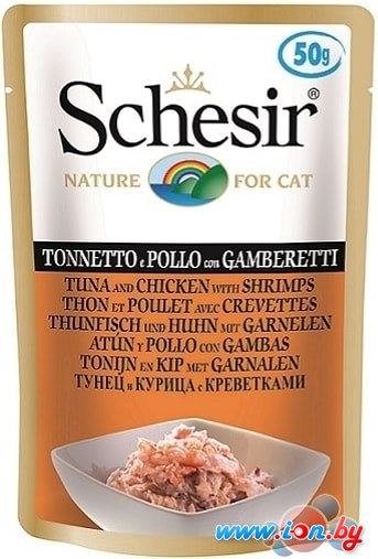 Консервированный корм для кошек Schesir Tuna and chicken with shrimps 0.05 кг в Бресте