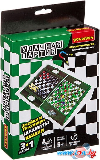 Шахматы/шашки Bondibon Удачная партия 3в1 ВВ3484 в Могилёве