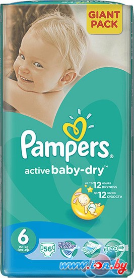 Подгузники Pampers Active Baby-Dry 6 Extra Large (56 шт) в Могилёве