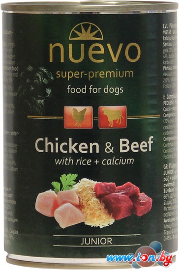 Консервированный корм для собак Nuevo Junior Chicken & Beef with rice + calcium 800 г в Витебске