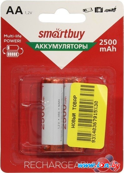 Аккумуляторы SmartBuy AA 2500mAh 2 шт. SBBR-2A02BL2500 в Гродно