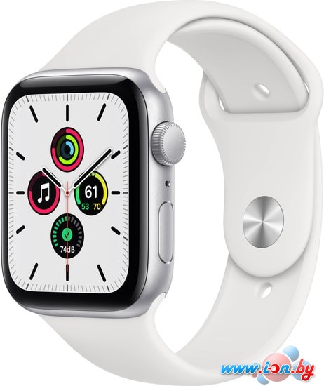 Умные часы Apple Watch SE 44 мм (алюминий серебристый/белый спортивный) в Бресте