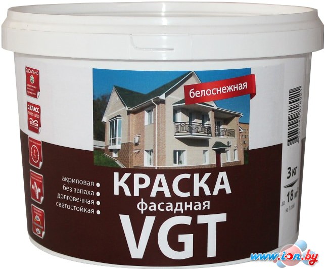 Краска VGT ВД-АК-1180 Фасадная Белоснежная (15 кг) в Могилёве