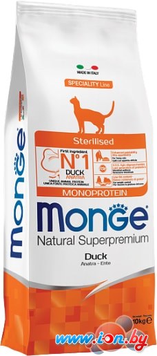 Сухой корм для кошек Monge Sterilised Natural Superpremium Monoprotein Duck 10 кг в Бресте