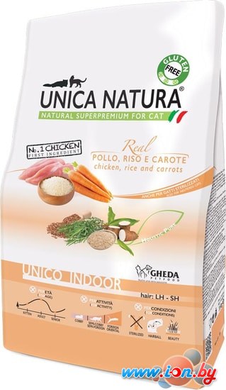 Сухой корм для кошек Unica Natura Unico Indoor с курицей, рисом и морковью 350 г в Бресте