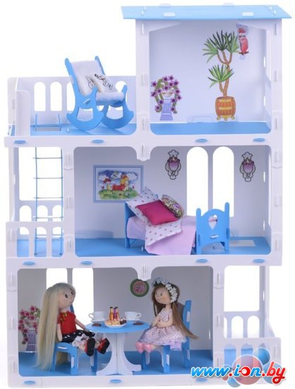 Кукольный домик Krasatoys Дом Маргарита с мебелью 000272 (белый/голубой) в Гомеле