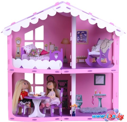 Кукольный домик Krasatoys Загородный дом Анжелика с мебелью 000255 (розовый/сиреневый) в Гомеле