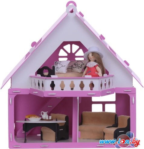Кукольный домик Krasatoys Дачный домик Варенька с мебелью 000256 (белый/розовый) в Гомеле