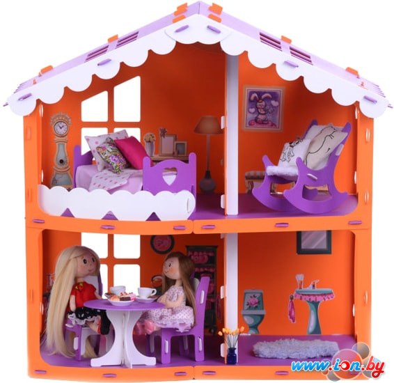 Кукольный домик Krasatoys Загородный дом Анжелика с мебелью 000254 (оранжевый/сиреневый) в Витебске