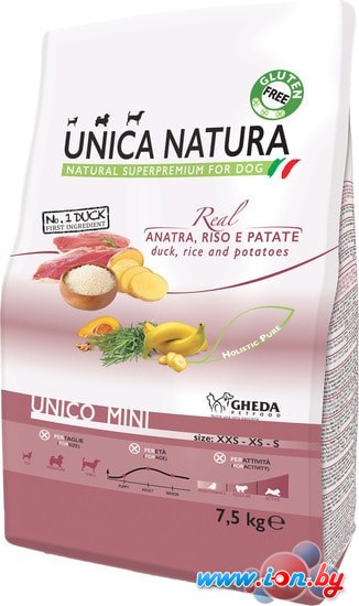 Сухой корм для собак Unica Natura Unico Mini с уткой, рисом и картофелем 7.5 кг в Гомеле