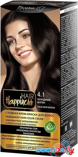 Крем-краска для волос Белита-М Hair Happiness Стойкая 4.1 холодный шатен в Могилёве