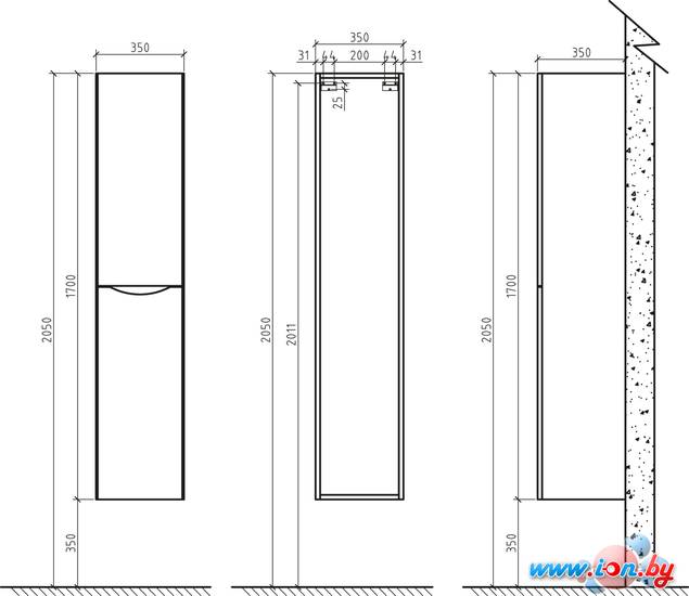 Мебель для ванных комнат BelBagno Шкаф-пенал Ancona-N-1700-2A-SC-WO-R (правый, rovere moro) в Бресте