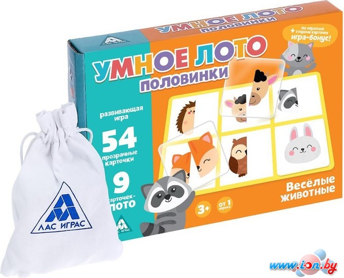 Настольная игра Лас Играс Умное лото. Половинки: весёлые животные 3807323 в Могилёве