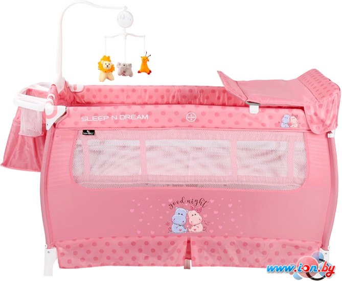 Манеж-кровать Lorelli SleepnDream 2 Layers Plus 2020 (pink hippo) в Гомеле