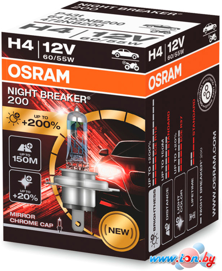 Галогенная лампа Osram Night Breaker 200 H4 64193NB200 (картонная коробка, 1 шт) в Могилёве