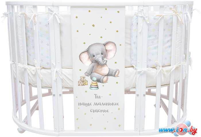 Кроватка-трансформер Indigo Baby Sleep 7 в 1 МДФ (белый/слоник) в Могилёве