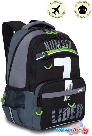 Школьный рюкзак Grizzly RB-254-2 (черный/салатовый) в Могилёве