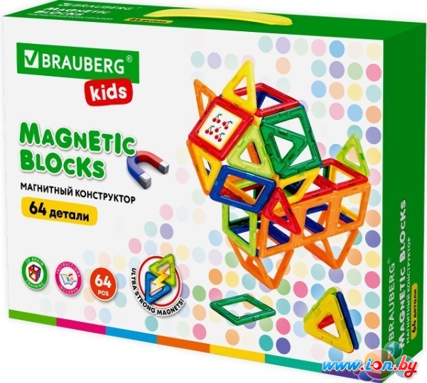 Магнитный конструктор BRAUBERG 663847 Kids Magnetic Big Blocks-64 в Бресте