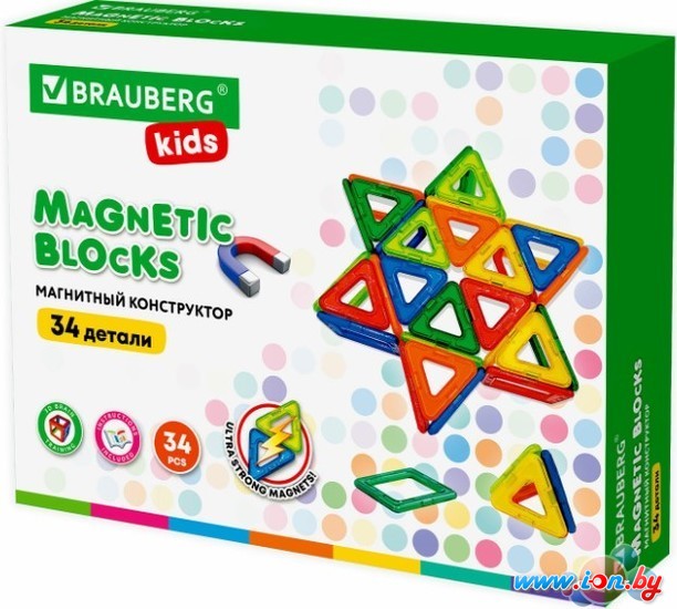 Магнитный конструктор BRAUBERG 663845 Kids Magnetic Big Blocks-34 в Могилёве