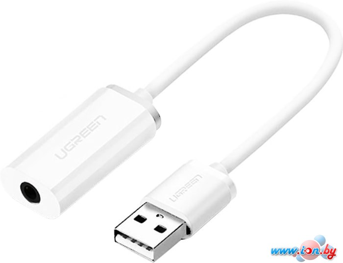 Адаптер Ugreen US206 30712 USB Type-A - 3.5 мм (0.15 м, белый) в Бресте