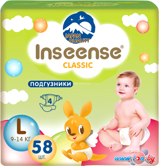 Подгузники Inseense Classic Plus L 9-14 кг InsCL58Lime (58 шт) в Могилёве