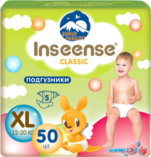 Подгузники Inseense Classic Plus XL 12-20 кг InsCXL50Lime (50 шт) в Бресте