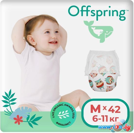 Трусики-подгузники Offspring M 6-11кг Совы (42 шт) в Могилёве