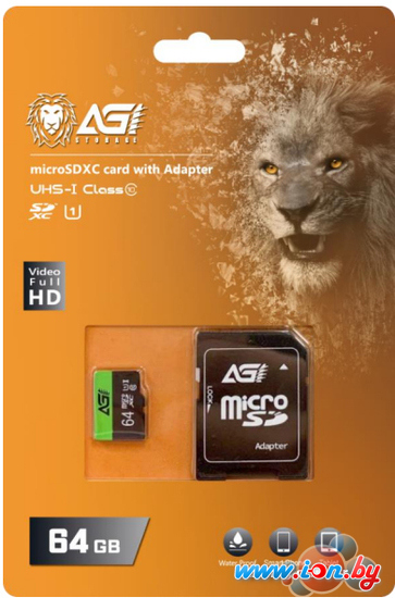 Карта памяти AGI TF138 microSDHC AGI064GU1TF138 64GB (с адаптером) в Могилёве