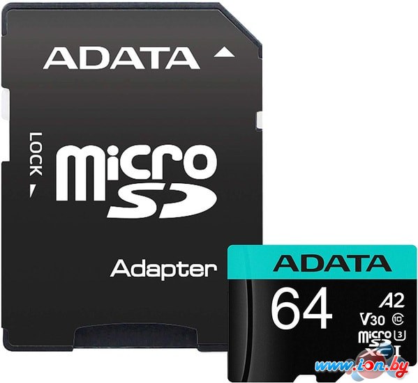 Карта памяти A-Data Premier Pro AUSDX64GUI3V30SA2-RA1 microSDXC 64GB (с адаптером) в Могилёве