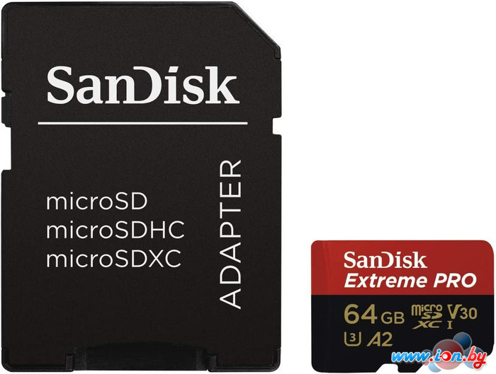 Карта памяти SanDisk Extreme PRO microSDXC SDSQXCU-064G-GN6MA 64GB (с адаптером) в Могилёве