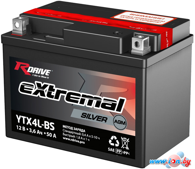 Мотоциклетный аккумулятор RDrive eXtremal Silver YTX4L-BS (3.5 А·ч) в Бресте