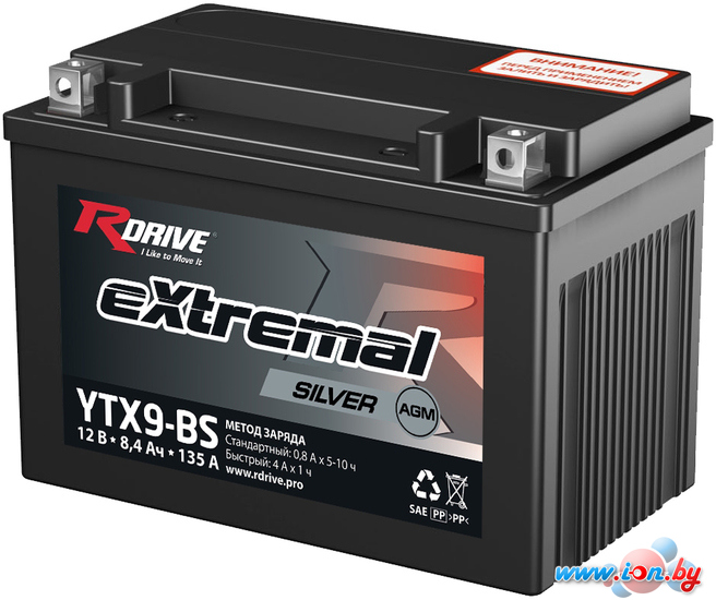 Мотоциклетный аккумулятор RDrive eXtremal Silver YTX9-BS (8.4 А·ч) в Бресте