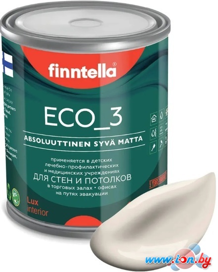 Краска Finntella Eco 3 Wash and Clean Samppanja F-08-1-1-LG28 0.9 л (св.-бежевый) в Витебске