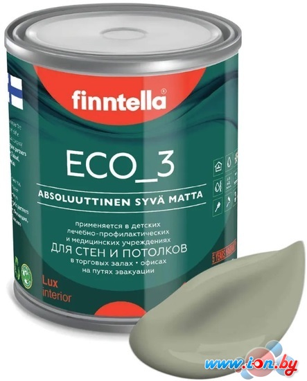 Краска Finntella Eco 3 Wash and Clean Suojaa F-08-1-1-LG78 0.9 л (серо-зеленый) в Гомеле