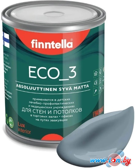 Краска Finntella Eco 3 Wash and Clean Harmaa F-08-1-1-LG276 0.9 л (серо-голубой) в Гомеле