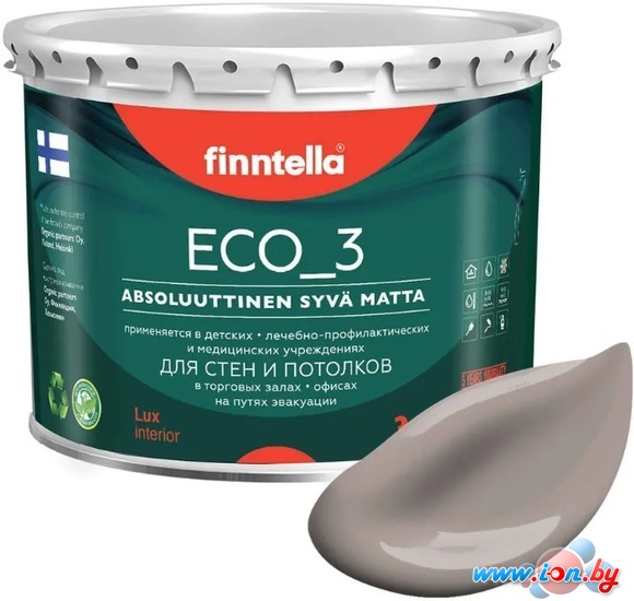 Краска Finntella Eco 3 Wash and Clean Kaakao F-08-1-3-LG245 2.7 л (коричневый) в Могилёве