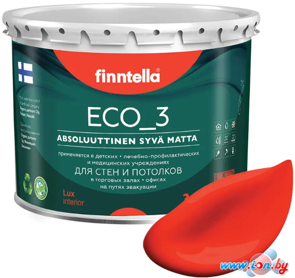 Краска Finntella Eco 3 Wash and Clean Puna Aurinko F-08-1-3-FL125 2.7 л (красный) в Бресте