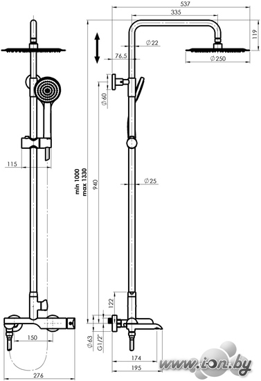 Душевая система  Rubineta Olo + Ultra-10 SW DV3/4 625125 в Могилёве