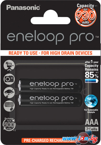 Аккумулятор Panasonic Eneloop Pro AAA 930mAh 2 шт. (BK-4HCDE/2BE) в Минске