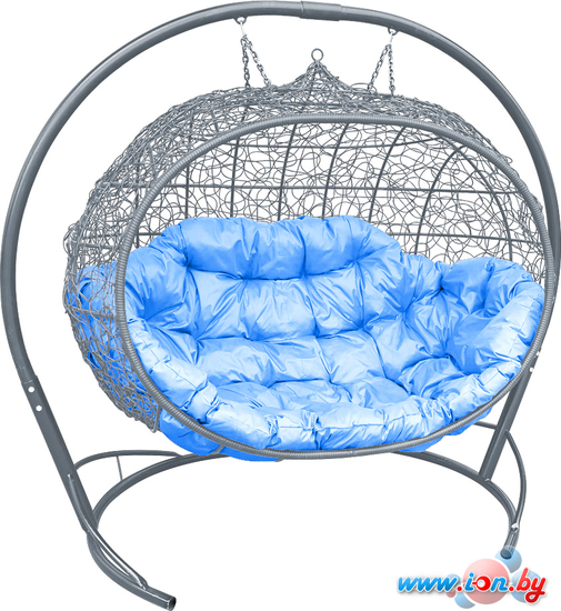 Подвесной диван M-Group Улей 11210303 (серый ротанг/голубая подушка) в Могилёве