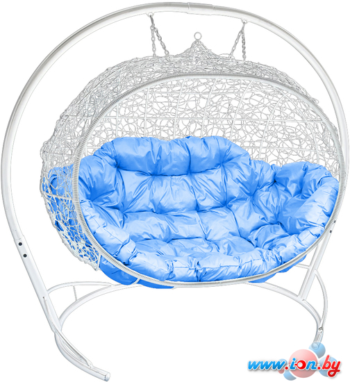 Подвесной диван M-Group Улей 11210103 (белый ротанг/голубая подушка) в Могилёве
