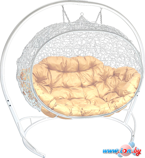 Подвесной диван M-Group Улей 11210101 (белый ротанг/бежевая подушка) в Гомеле